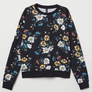 Black Floral Divided Crewneck Sweatshirt XS